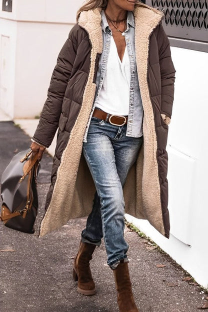 Long Winter Coat Women Stylish Versatile Teddy Lined Gray Puffer 1
