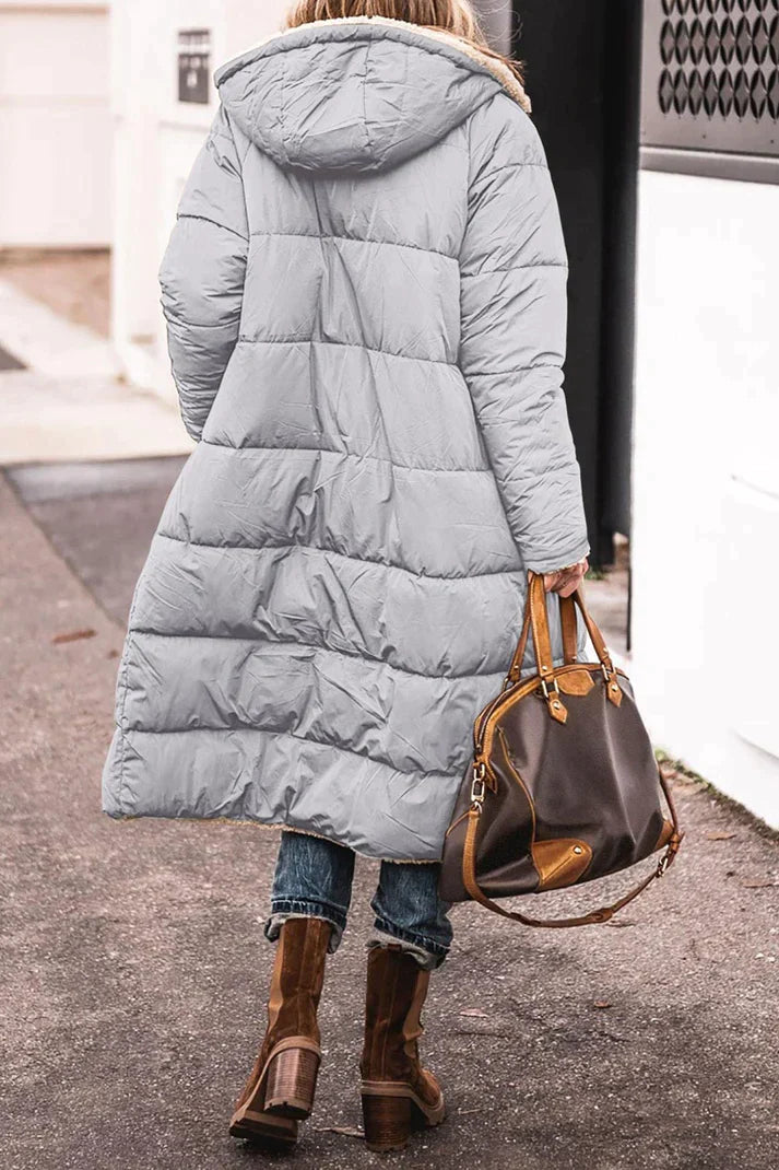 Long Winter Coat Women Stylish Versatile Teddy Lined Gray Puffer 6