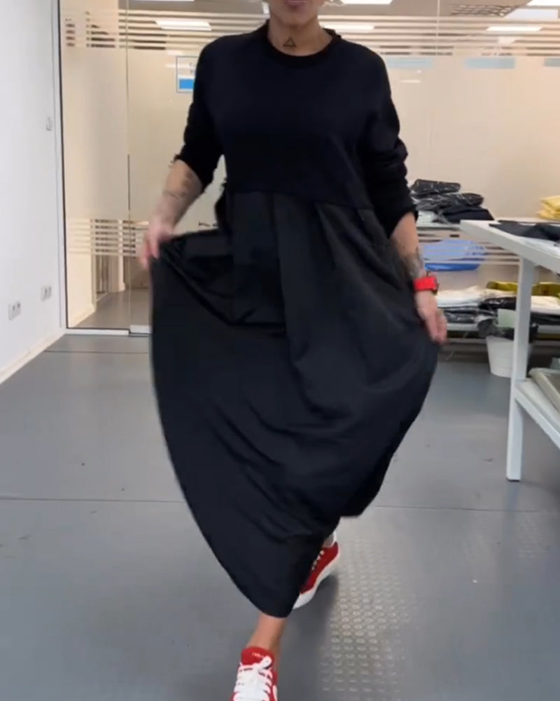 Maxi Dress Women Solid Color A-Line with Pockets Casual 0