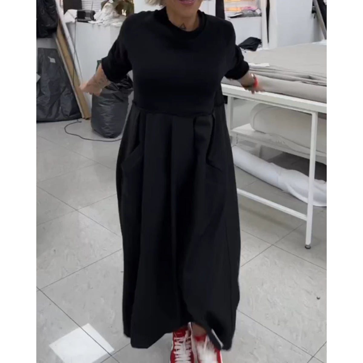 Maxi Dress Women Solid Color A-Line with Pockets Casual 4