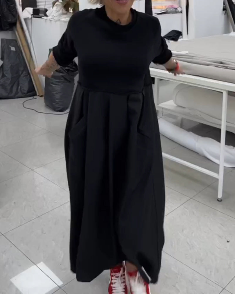Maxi Dress Women Solid Color A-Line with Pockets Casual 4