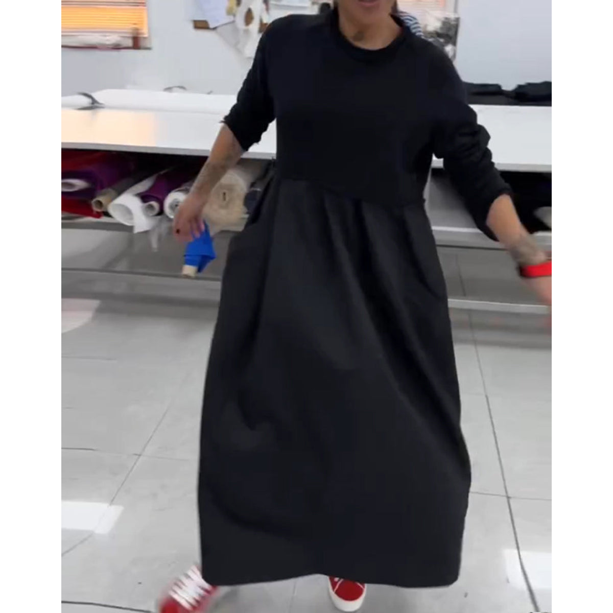 Maxi Dress Women Solid Color A-Line with Pockets Casual 5