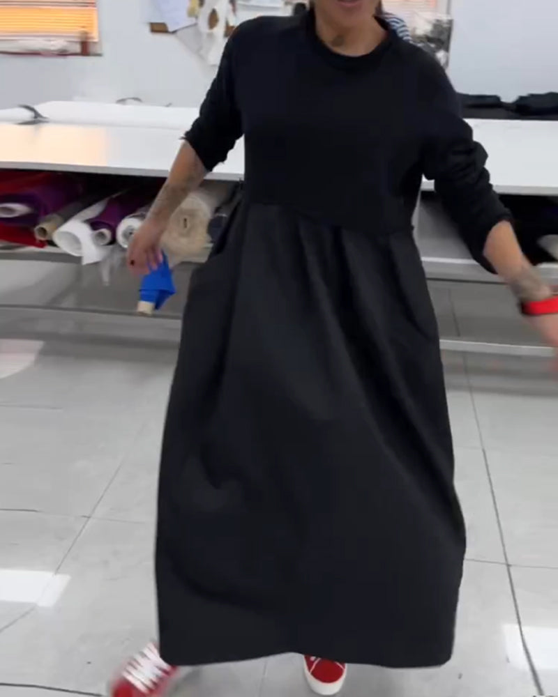 Maxi Dress Women Solid Color A-Line with Pockets Casual 5