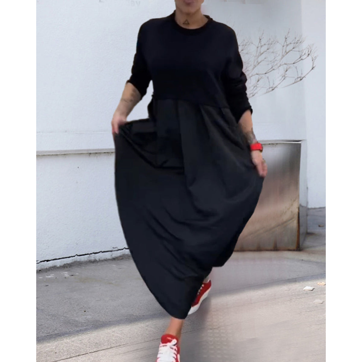 Maxi Dress Women Solid Color A-Line with Pockets Casual 7