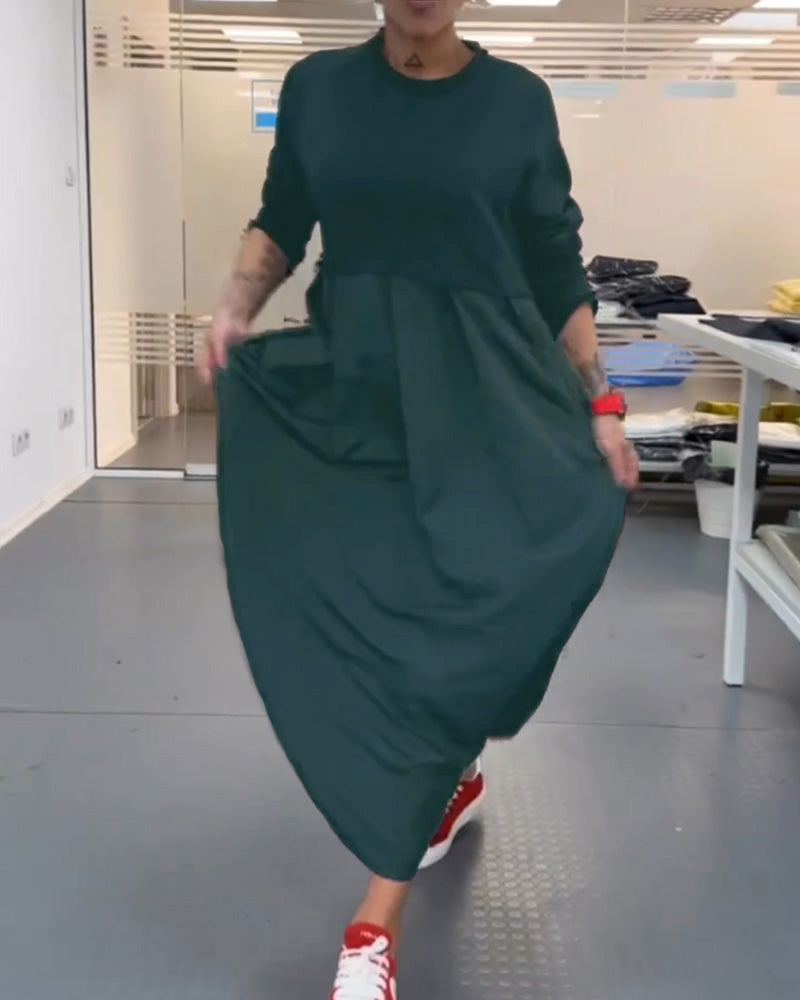Maxi Dress Women Solid Color A-Line with Pockets Casual 8