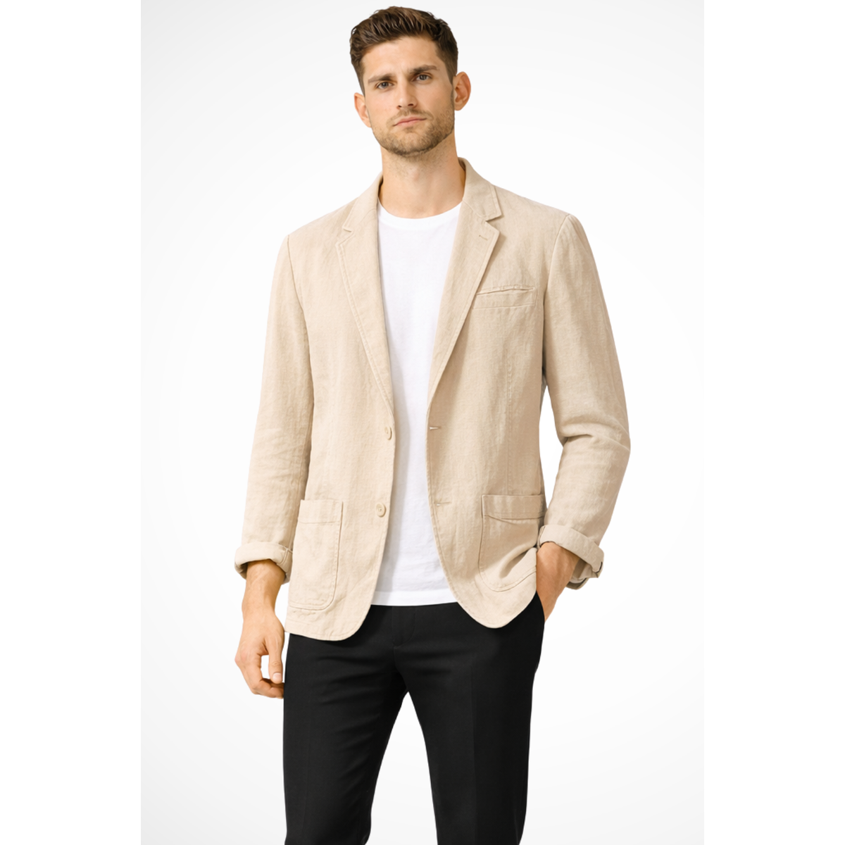 Men Casual Linen Summer Blazer Medium Grey Relaxed Fit 0