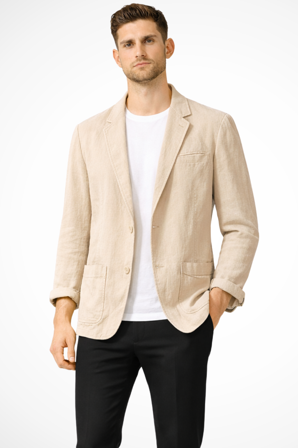 Men Casual Linen Summer Blazer Medium Grey Relaxed Fit 0