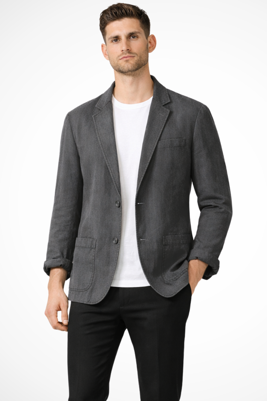 Men Casual Linen Summer Blazer Medium Grey Relaxed Fit 6