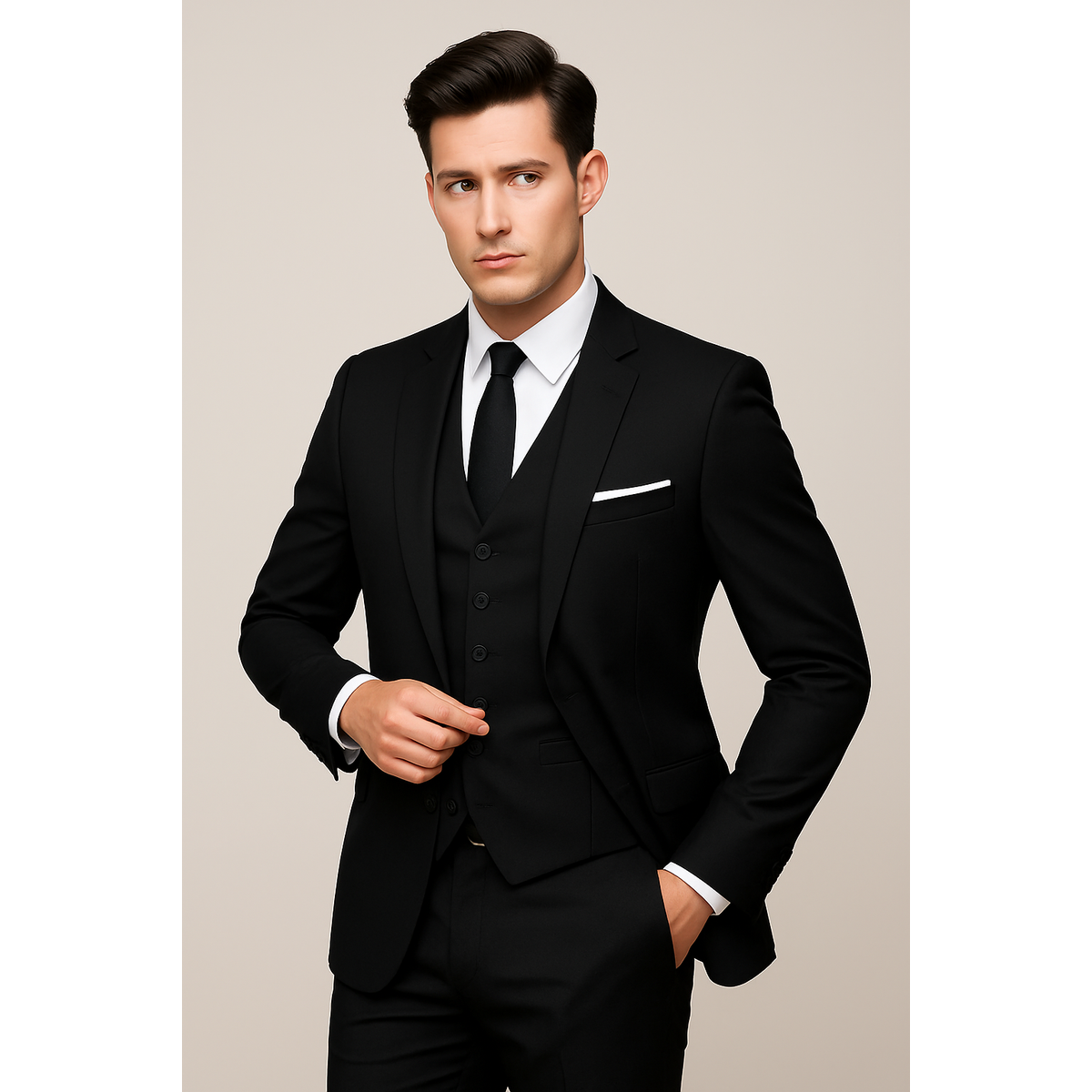 Men's 3-Piece Formal Slim Fit Suit Black Elegant Style for Weddings 2
