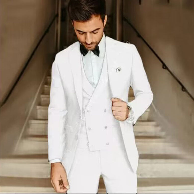 Men's 3-Piece Slim Fit Suit Blazer Vest Trousers Elegant Wedding Suit 4