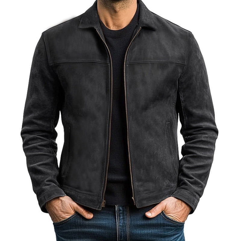 Men's Black Leather Jacket Classic Biker Style Zippered Fit 2