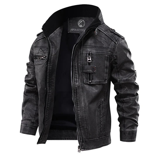 Men's Black Leather Jacket Classic Real Leather Bomber Style 0
