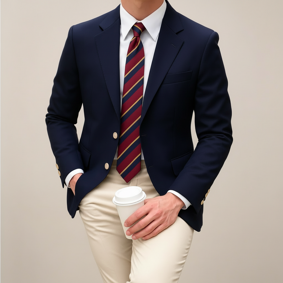 Men's Blazer Jacket Classic Notch Lapel Gold Button Detail Smart Casual 1