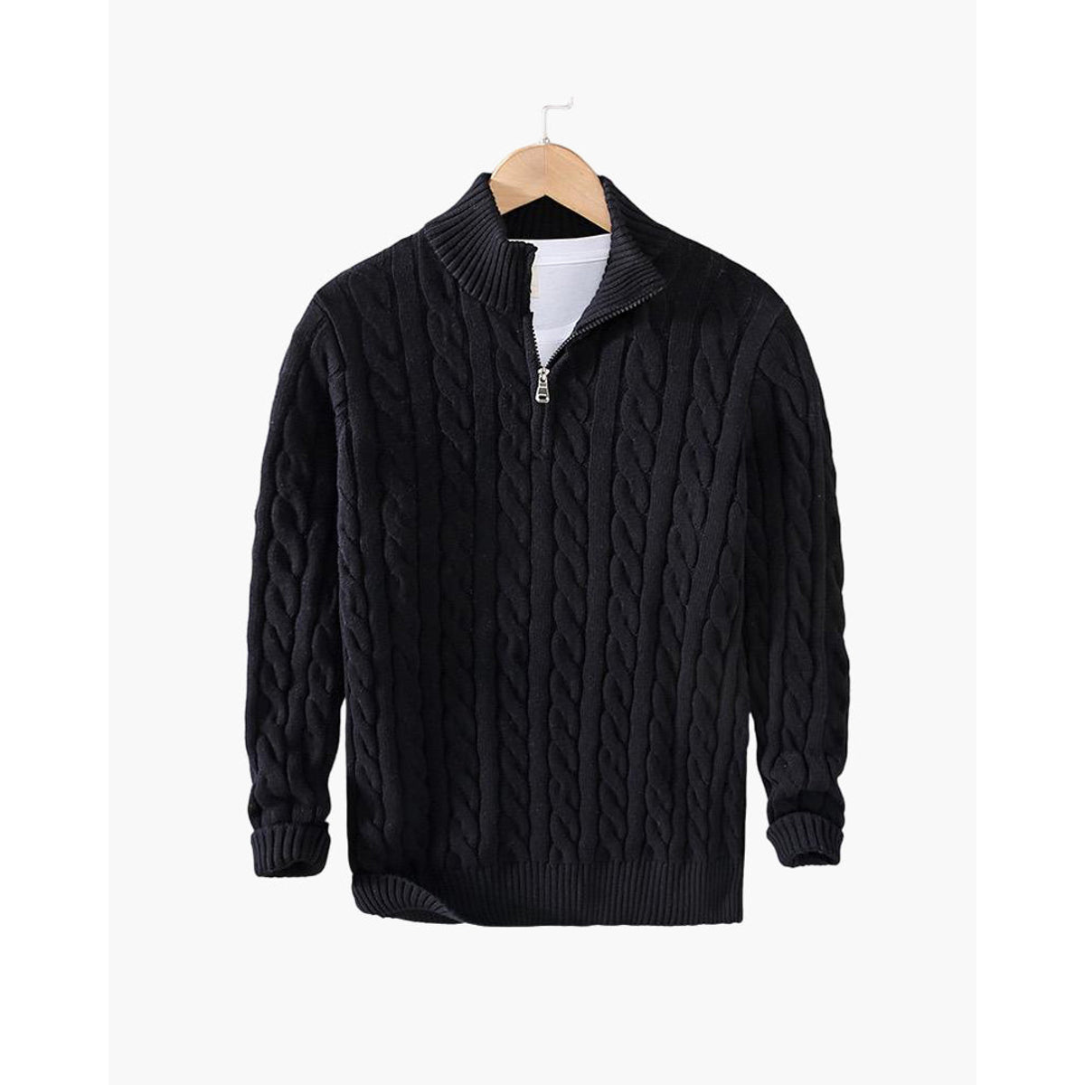 Men's Cable Knit Half-Zip Sweater Elegant Warmth Classic Style 8