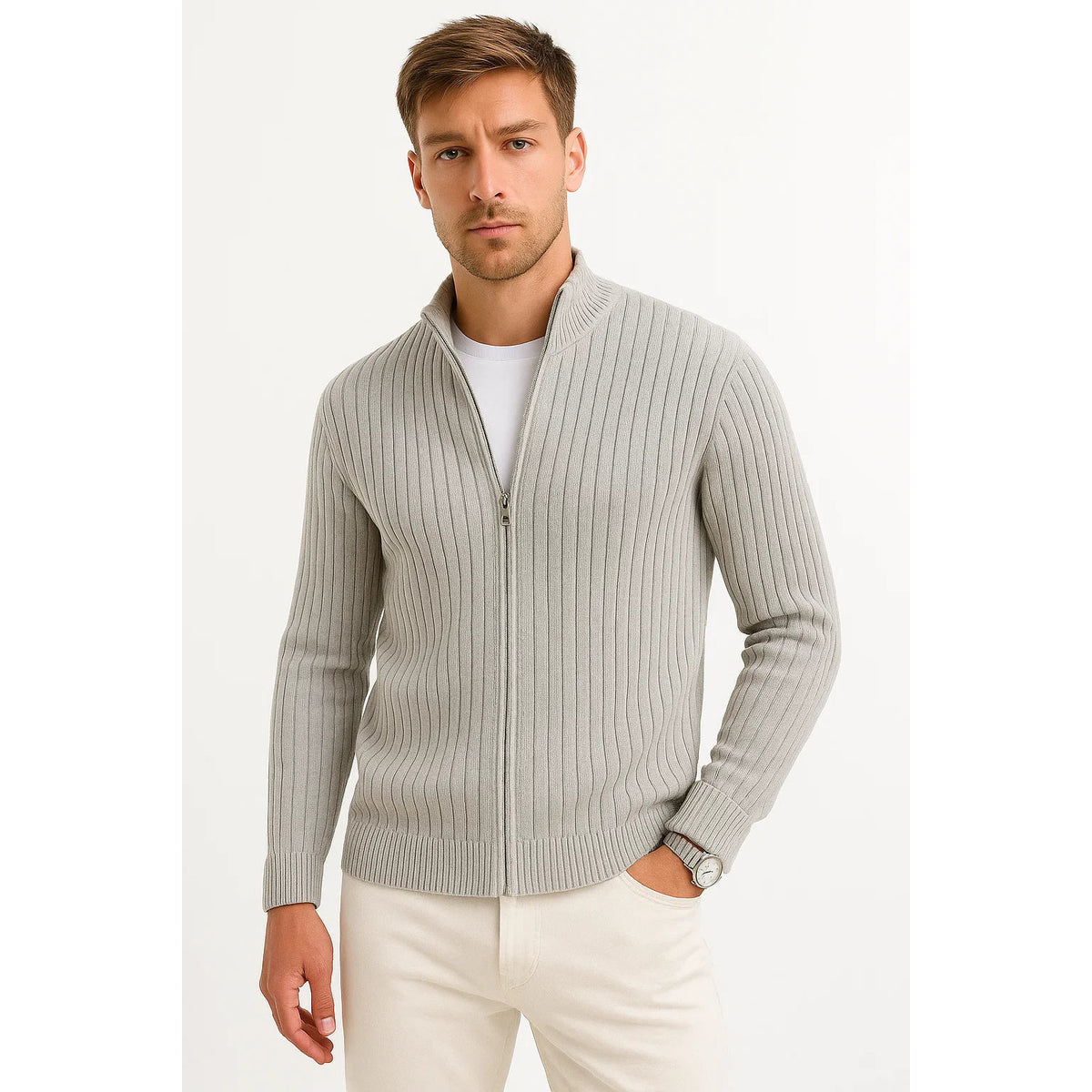 Men's Cardigan Sweater Rib Knit Elegant Layered Design for All Occasions 0