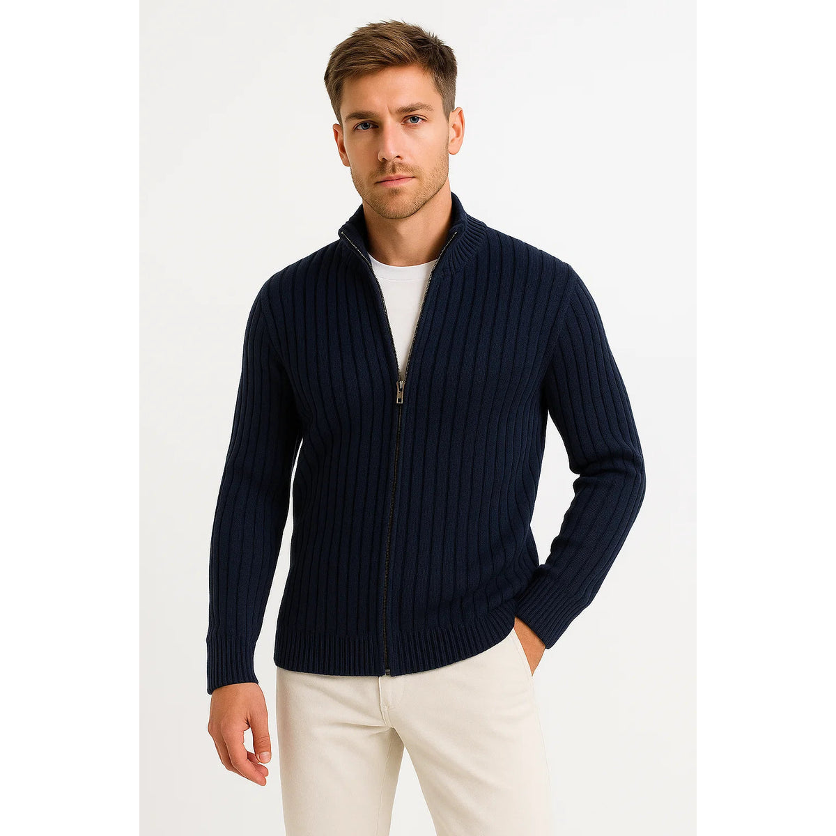 Men's Cardigan Sweater Rib Knit Elegant Layered Design for All Occasions 1