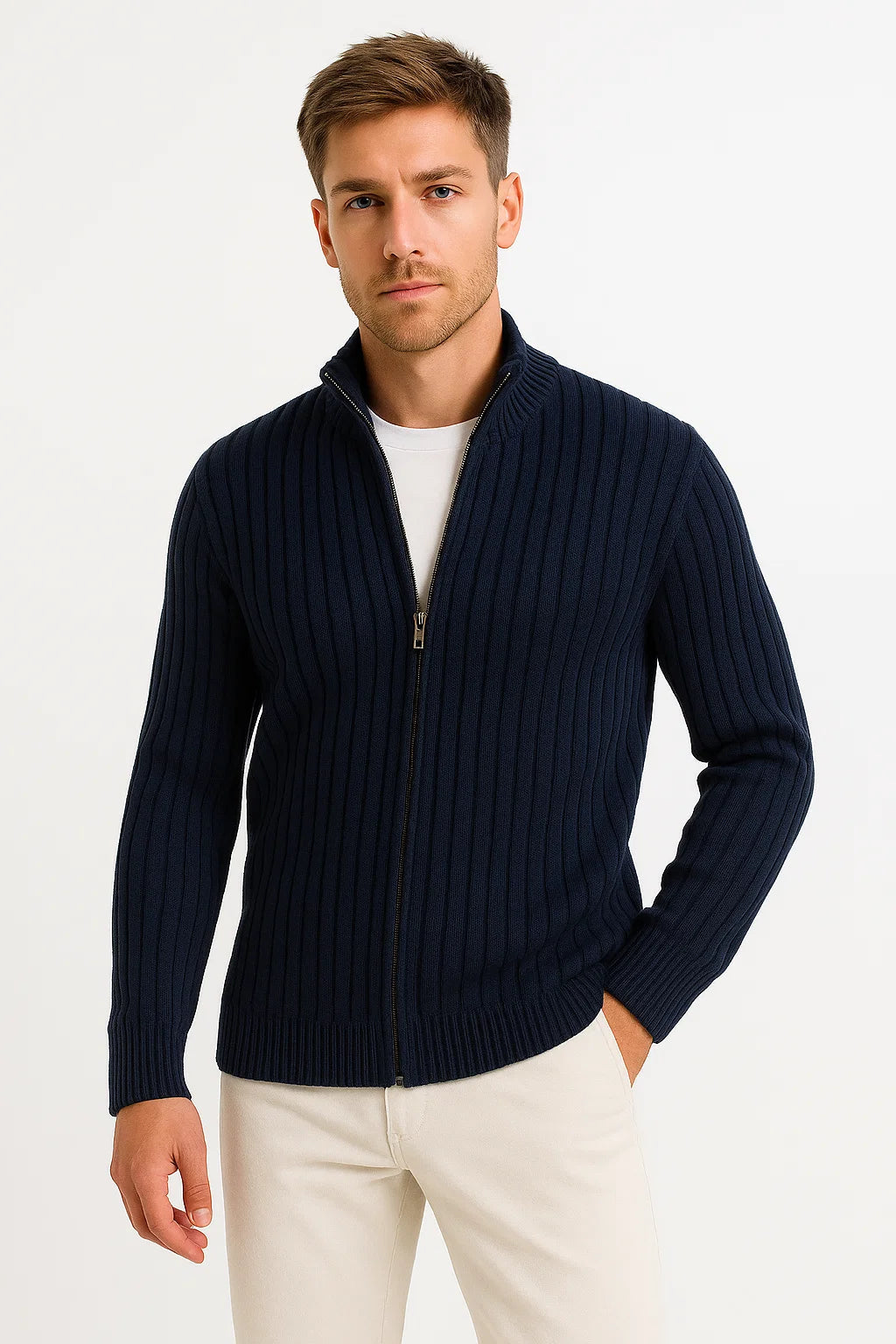 Men's Cardigan Sweater Rib Knit Elegant Layered Design for All Occasions 1