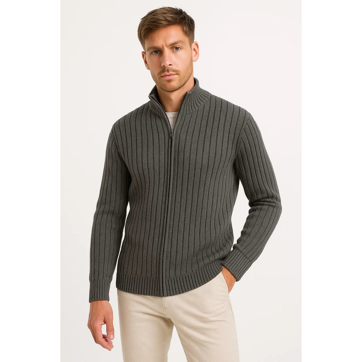Men's Cardigan Sweater Rib Knit Elegant Layered Design for All Occasions 2