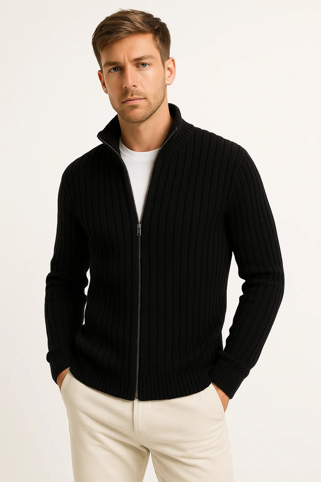 Men's Cardigan Sweater Rib Knit Elegant Layered Design for All Occasions 3