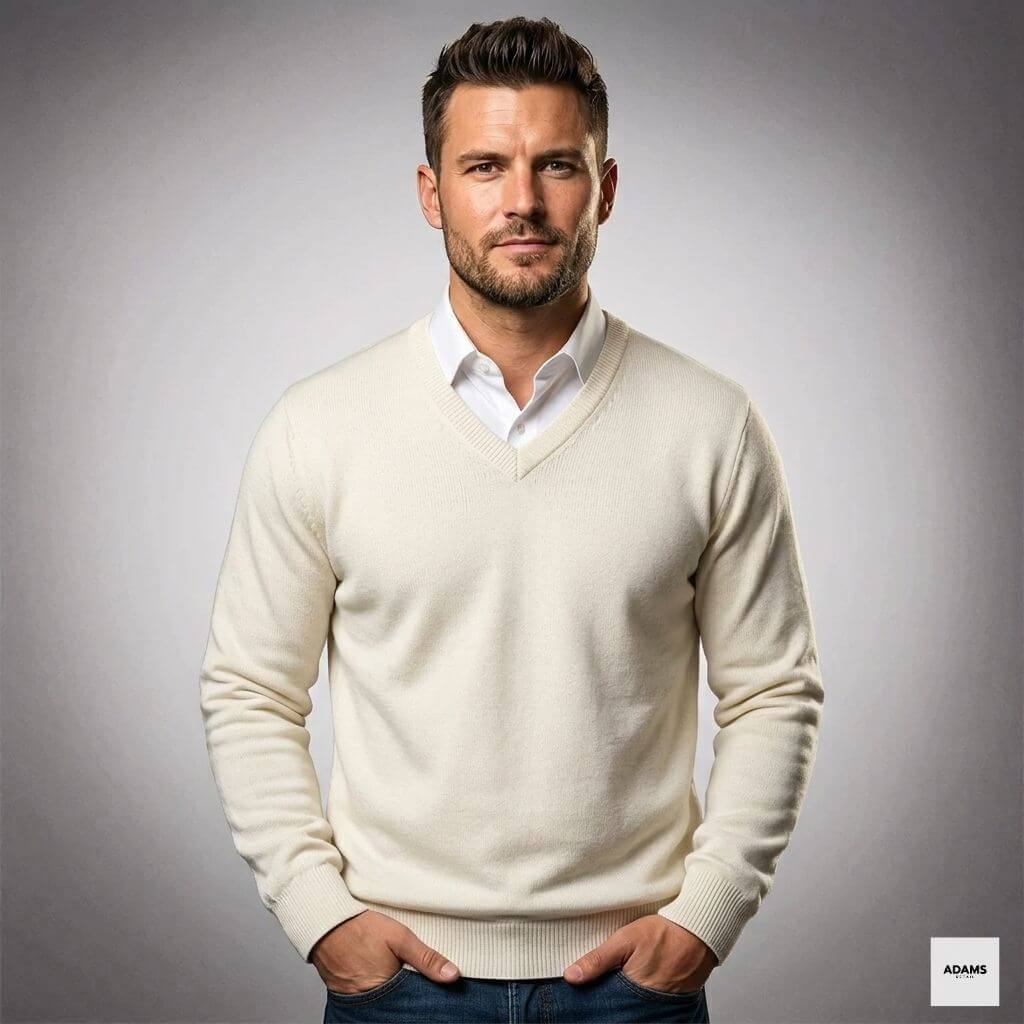 Men's Cashmere V-Neck Sweater Slim Fit Lightweight Casual Formal Wear
