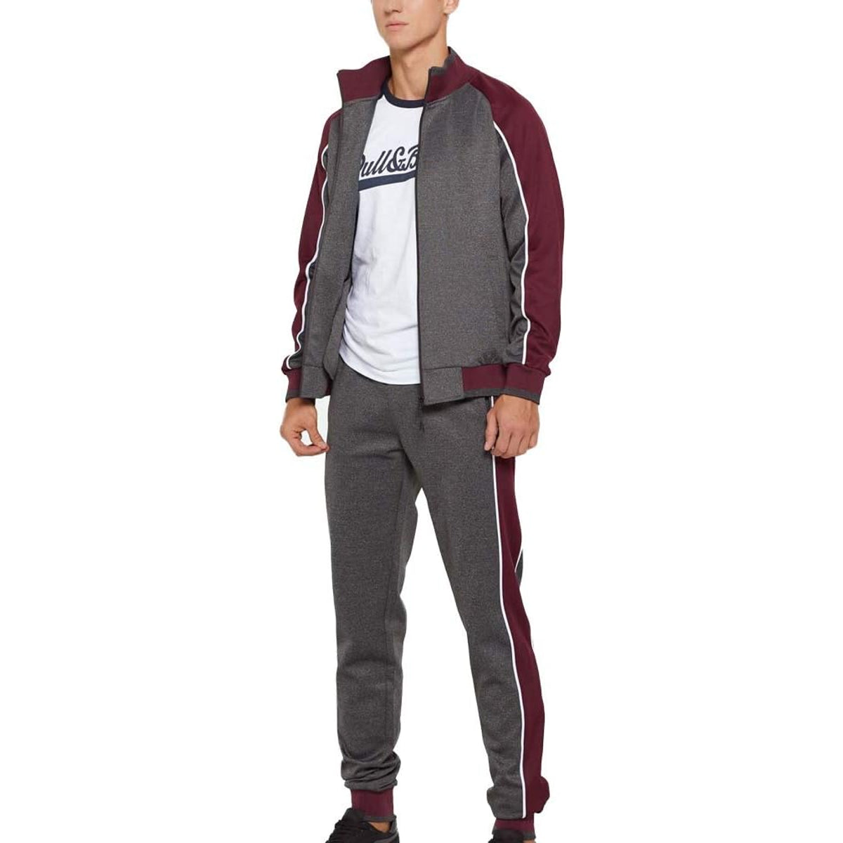 Men's Colorblock Tracksuit 2-Piece Set Athletic Stripe Design Casual Streetwear 6