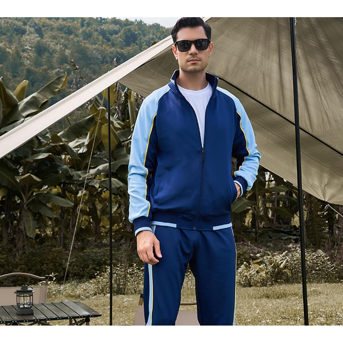 Men's Colorblock Tracksuit 2-Piece Set Athletic Stripe Design Casual Streetwear 8