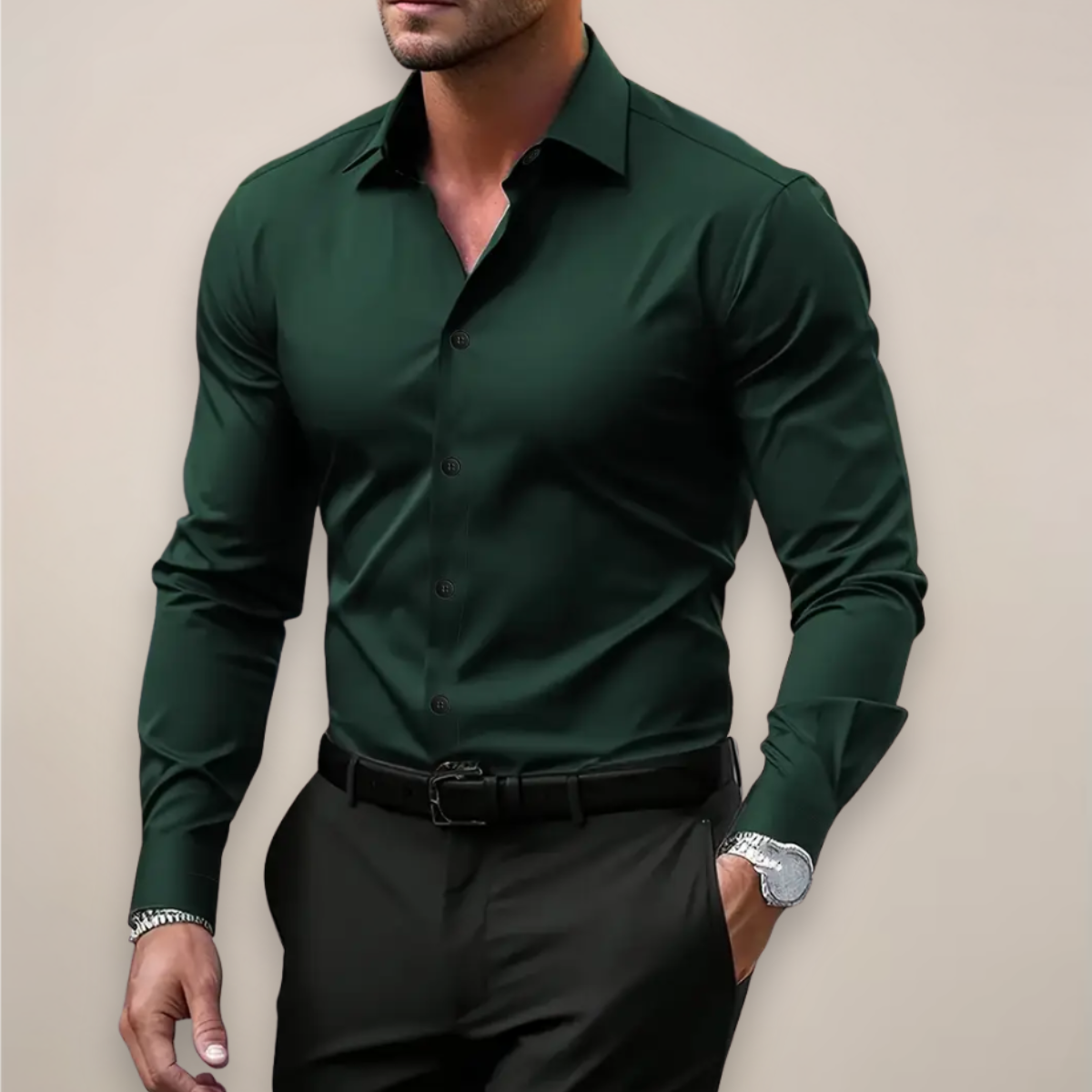 Men's Dress Shirt Long-Sleeve Classic Notched Collar Versatile Style 2