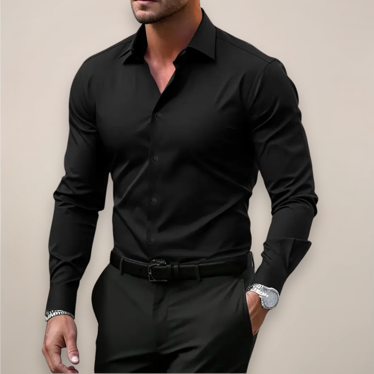 Men's Dress Shirt Long-Sleeve Classic Notched Collar Versatile Style 5