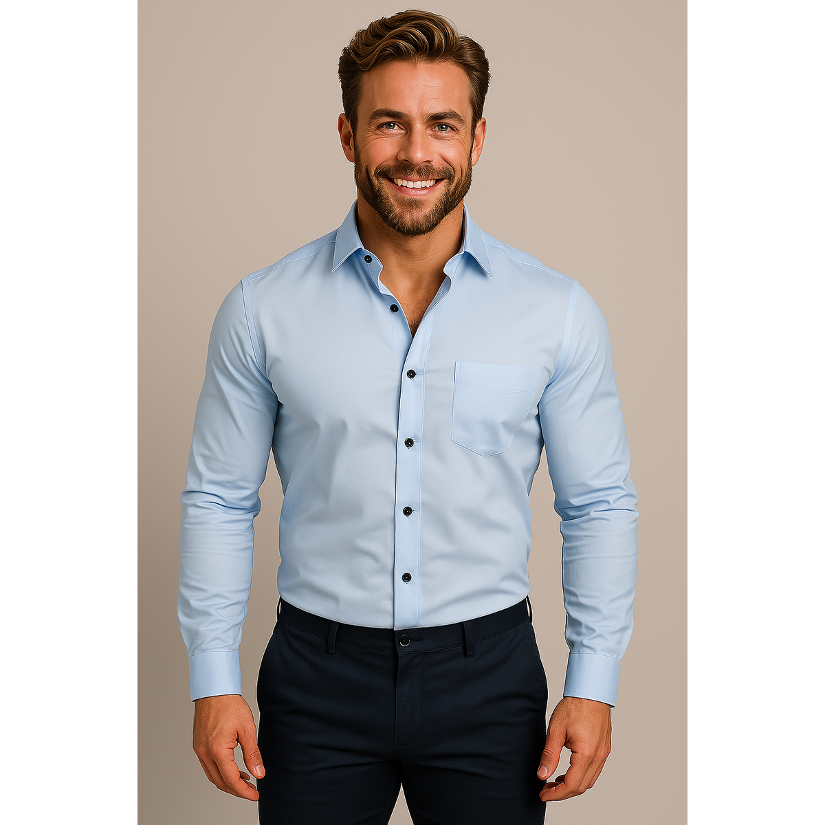 Men's Dress Shirt Long-Sleeved Classic Structured Fit Wrinkle-Free 10