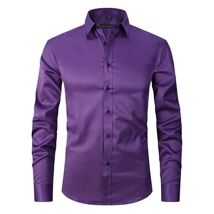 Men's Dress Shirt Non-Iron Stretch Slim Fit Long Sleeve Business Casual 4