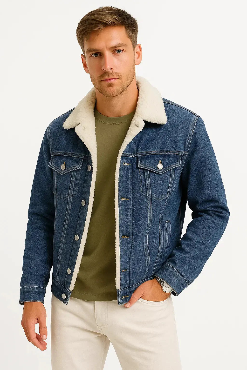 Men's Fleece Jacket Denim Thickened Winter Loose Fit Stylish Casual 0
