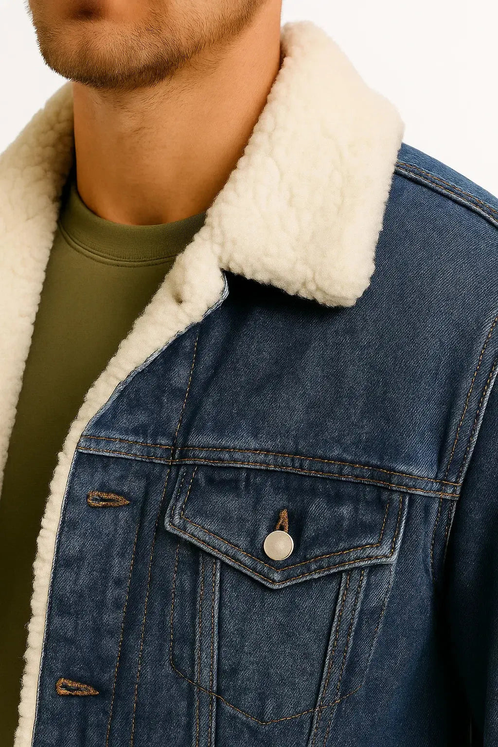 Men's Fleece Jacket Denim Thickened Winter Loose Fit Stylish Casual 1