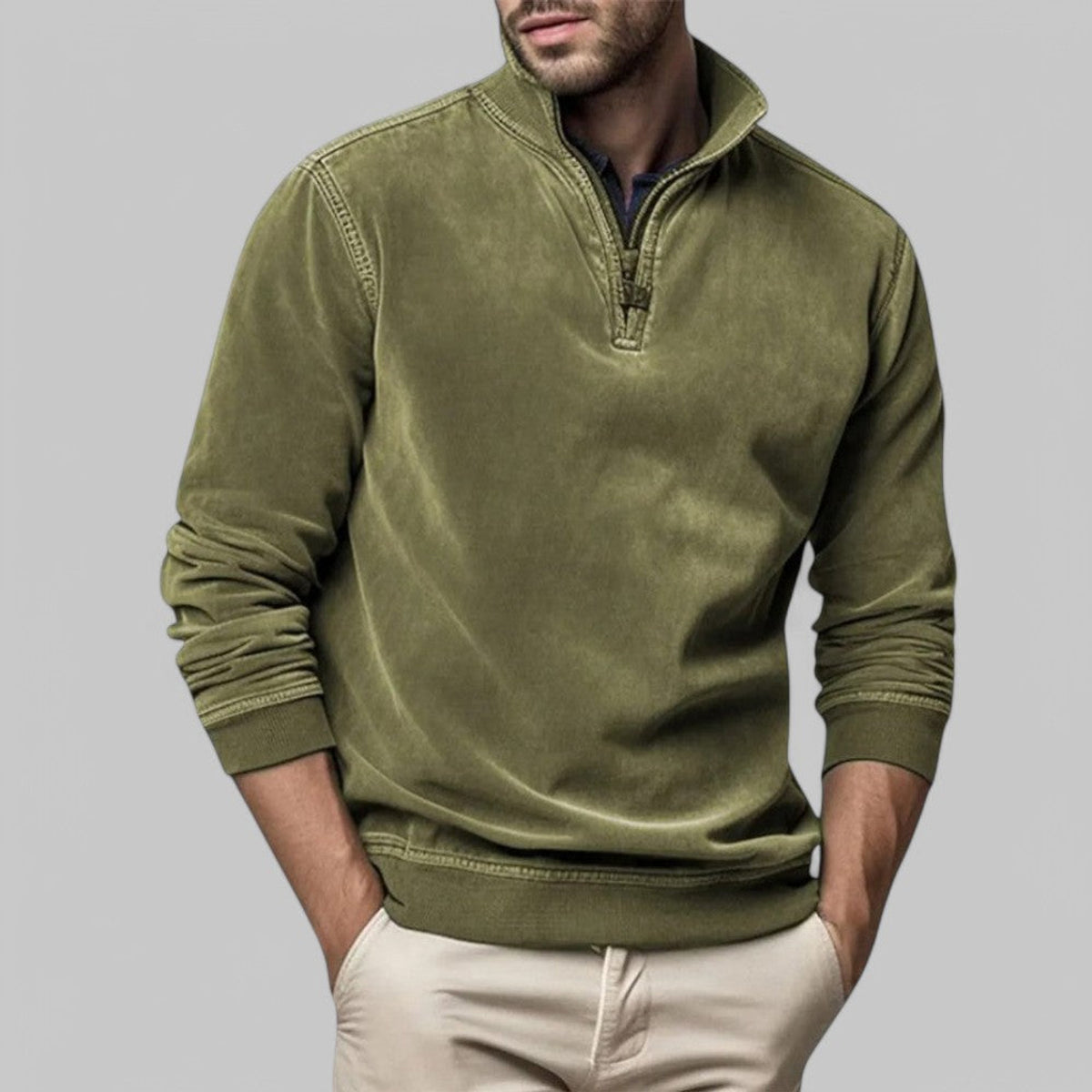 Men's Half-Zip Sweater Stand-Up Collar Casual Comfortable Fit 0