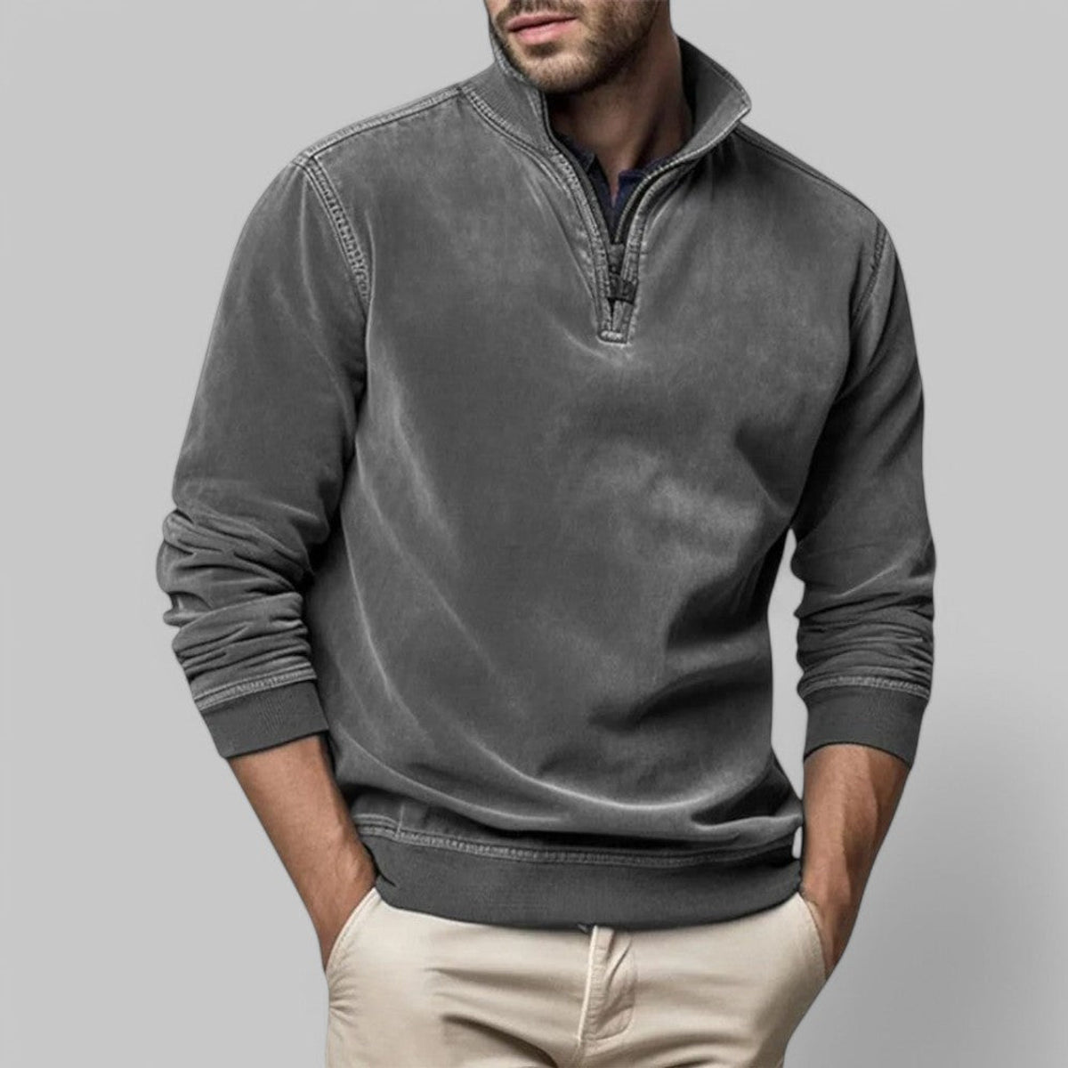 Men's Half-Zip Sweater Stand-Up Collar Casual Comfortable Fit 1