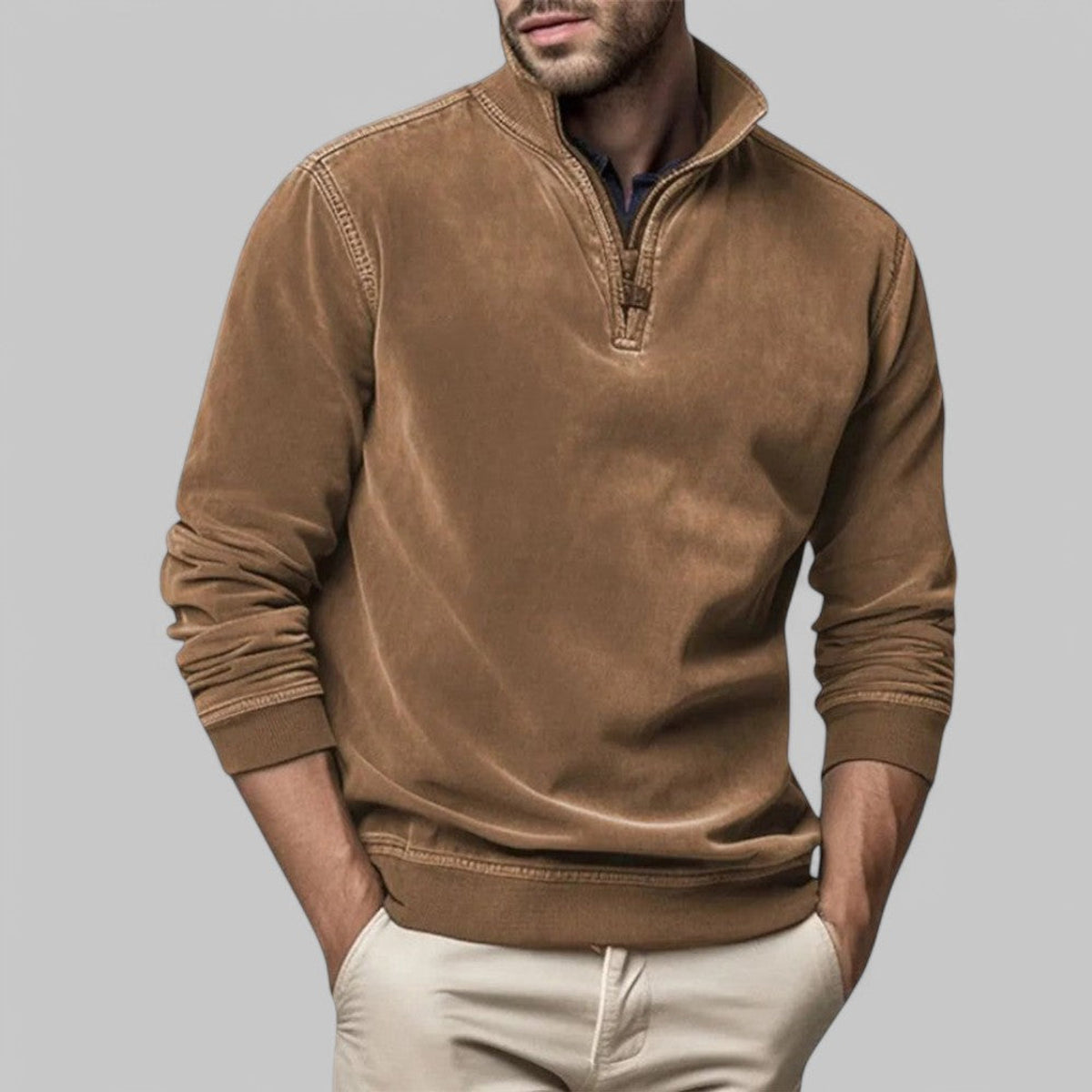 Men's Half-Zip Sweater Stand-Up Collar Casual Comfortable Fit 5
