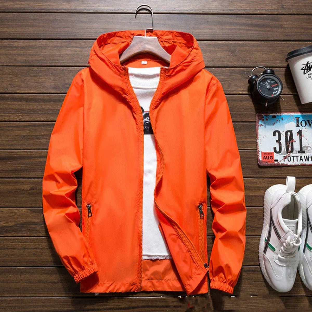 Men's Lightweight Waterproof Jacket with Hood for Outdoor Activities 0