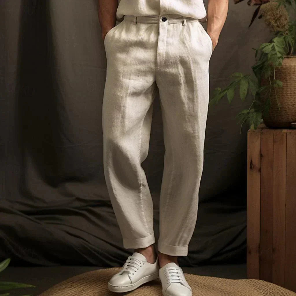 Men's Linen Pants Casual Lightweight Breathable Summer Style 0