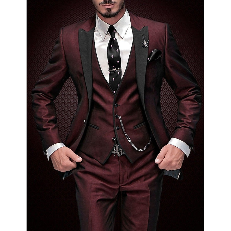 Men's Linen Suit Three-Piece Set Blazer Vest Trousers for Weddings 0