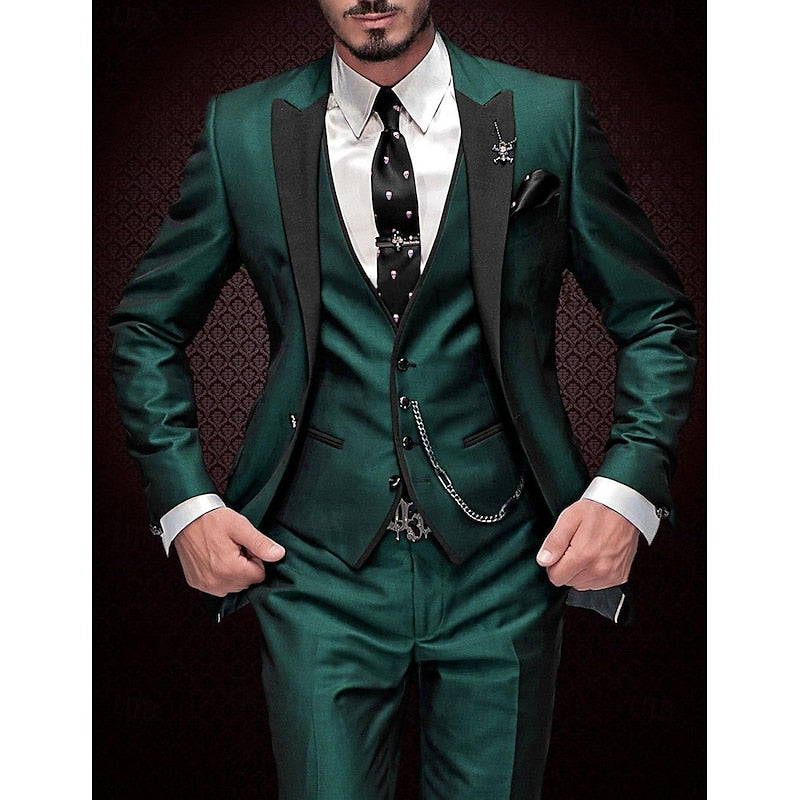 Men's Linen Suit Three-Piece Set Blazer Vest Trousers for Weddings 1