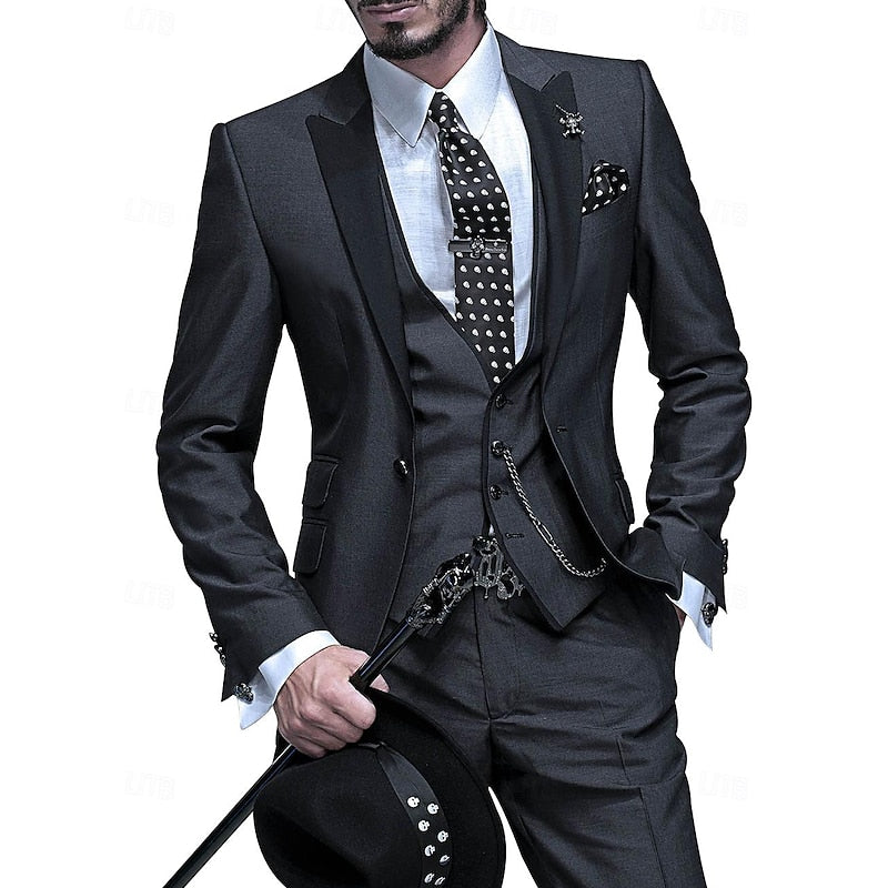 Men's Linen Suit Three-Piece Set Blazer Vest Trousers for Weddings 3