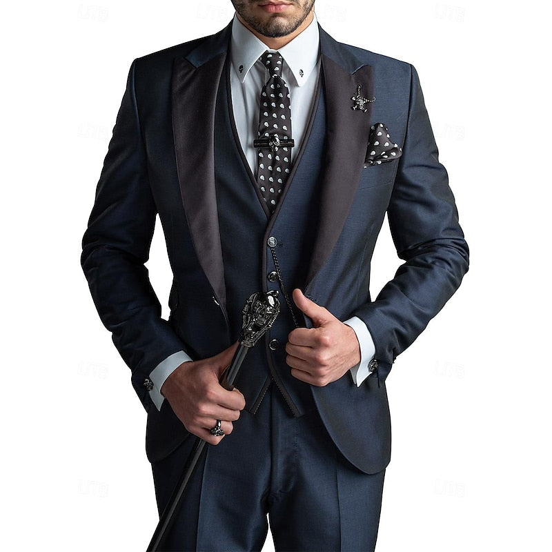 Men's Linen Suit Three-Piece Set Blazer Vest Trousers for Weddings 4