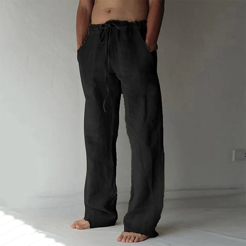 Men's Linen Trousers Breathable Summer Fit Casual Chic 4