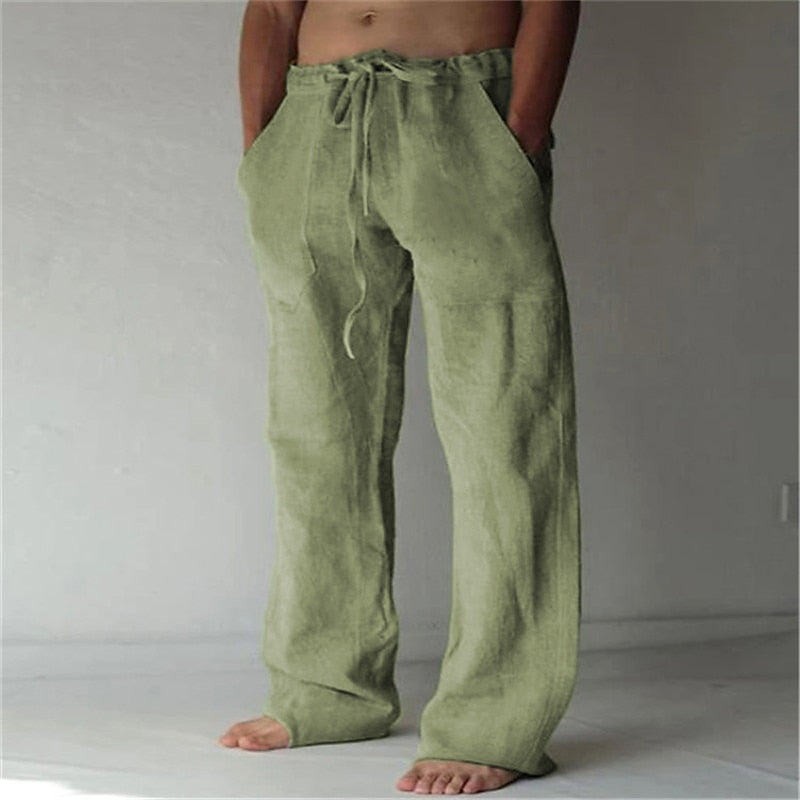 Men's Linen Trousers Breathable Summer Fit Casual Chic 7