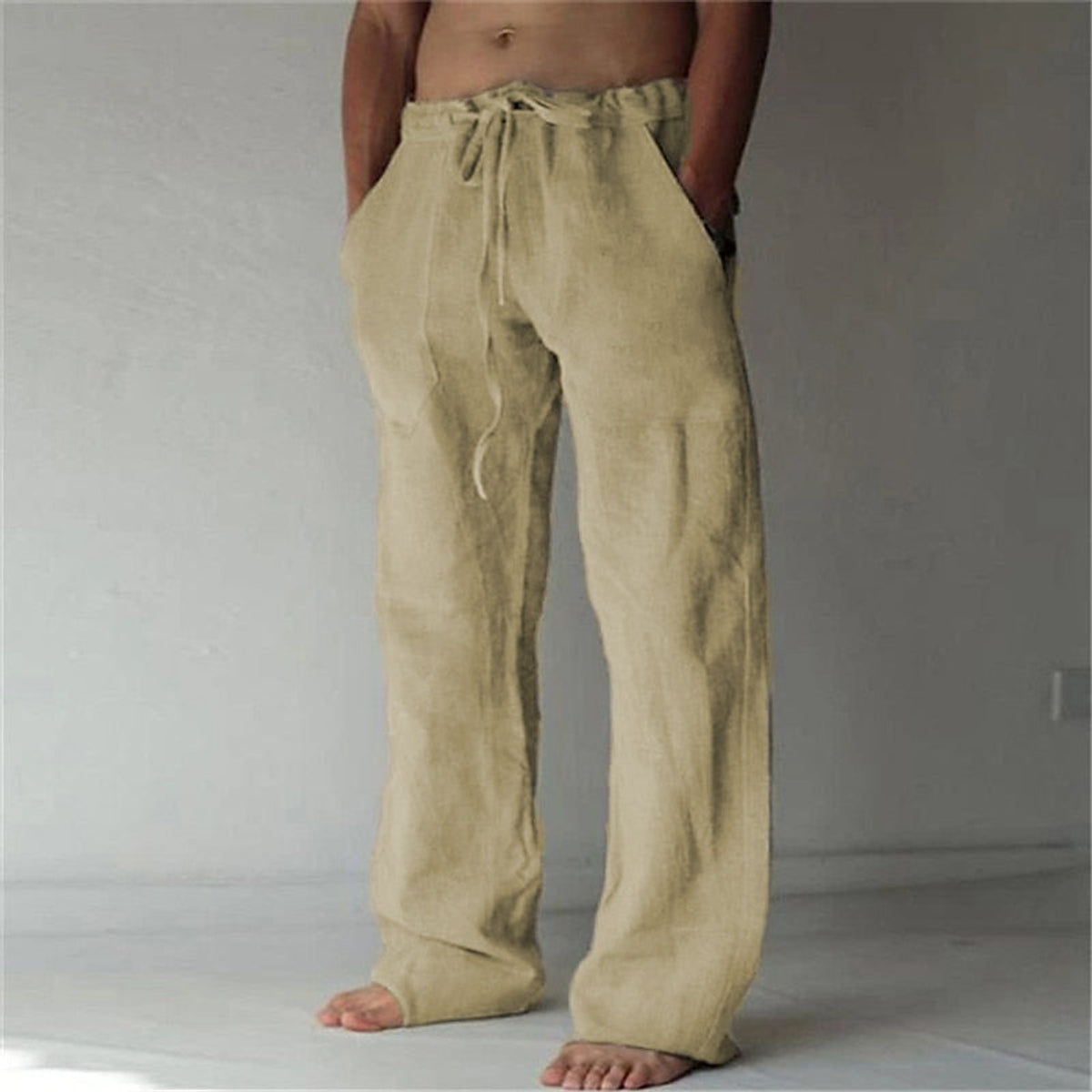 Men's Linen Trousers Breathable Summer Fit Casual Chic 8