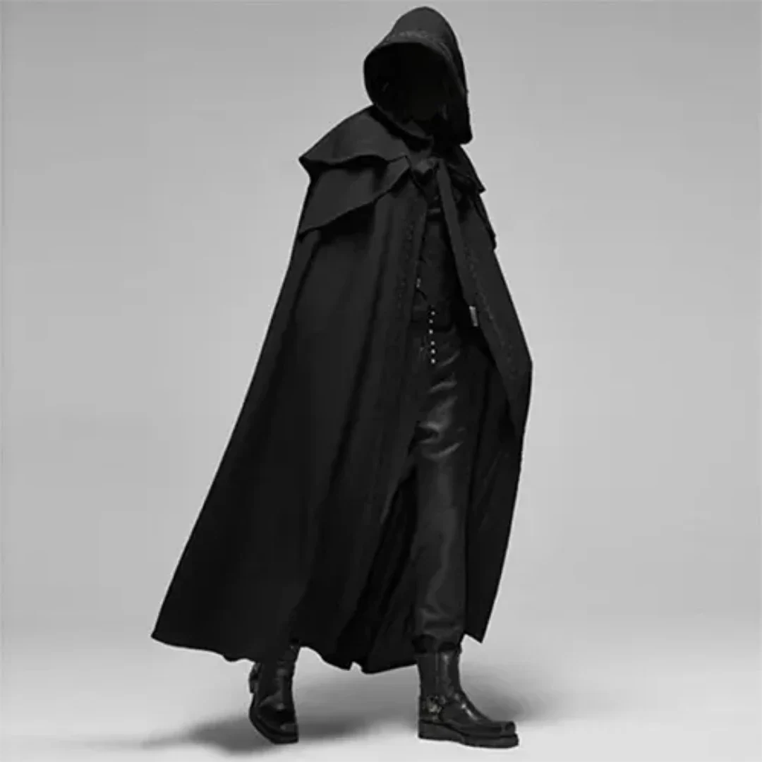 Men's Long Hooded Coat Halloween Costume Elegant Mystical Style 0