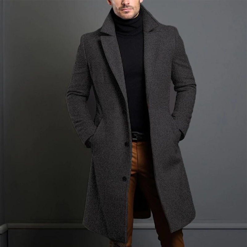 Men's Long Overcoat Classic Lapel Stylish Elegance Warm Wool Blend 2