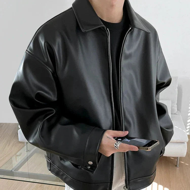 Men's Oversized Leather Bomber Jacket Stylish Edge for Modern Streetwear 0