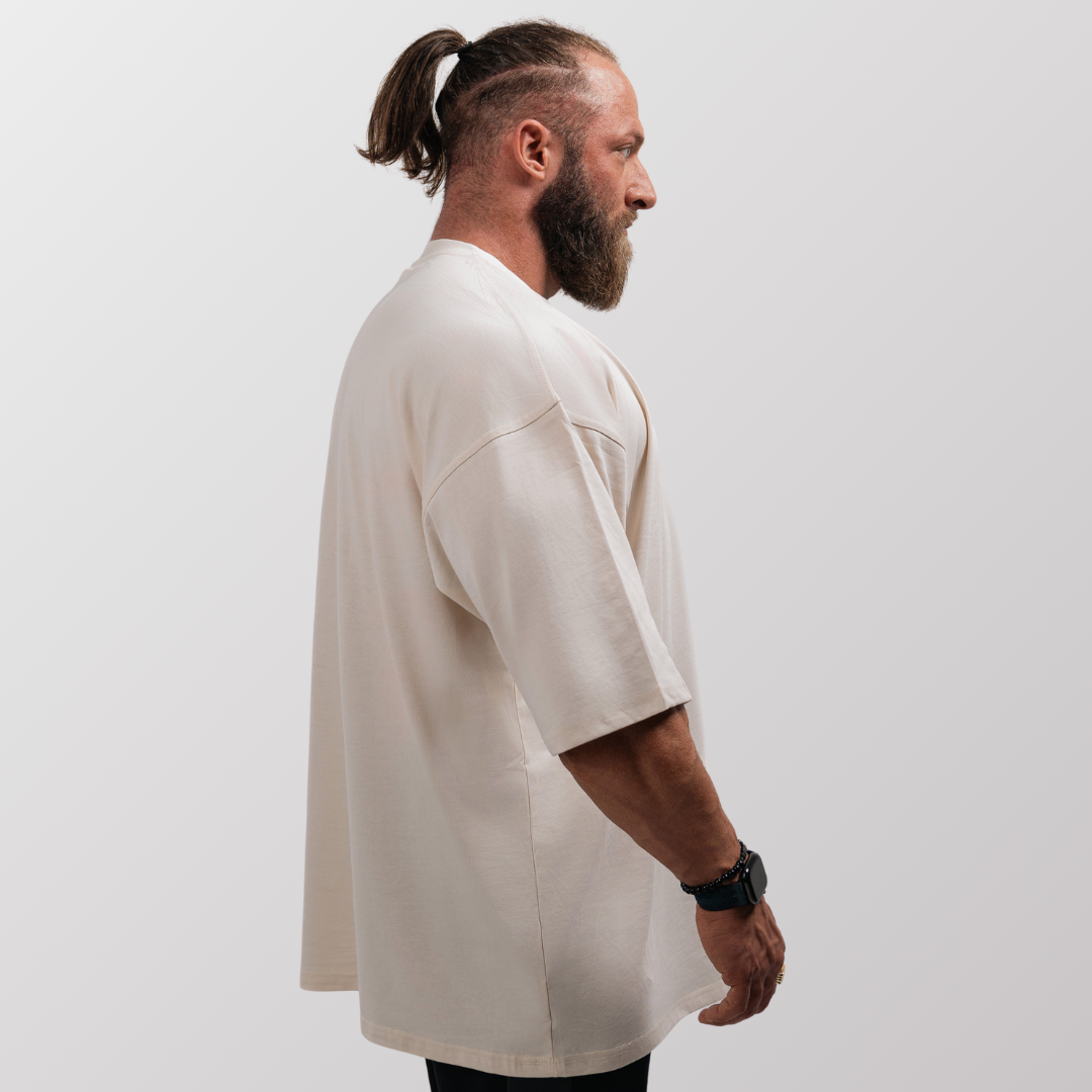 Men's Oversized T-Shirt - Soft Cotton Drop Shoulder Tee in Neutral Tones 3
