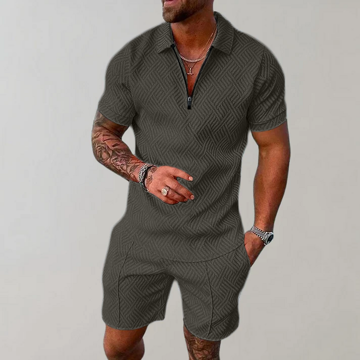 Men's Polo Shirt and Shorts Set Casual Summer Outfit Lightweight Fashion 2