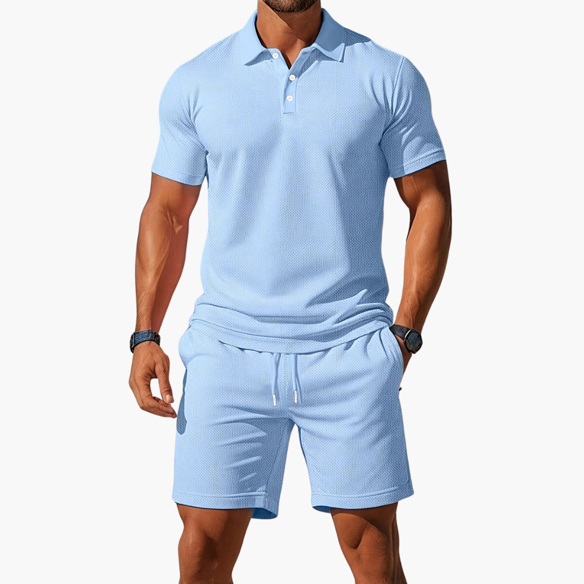 Men's Polo Shirts Short Sleeve Casual Chic Set with Drawstring Shorts 0